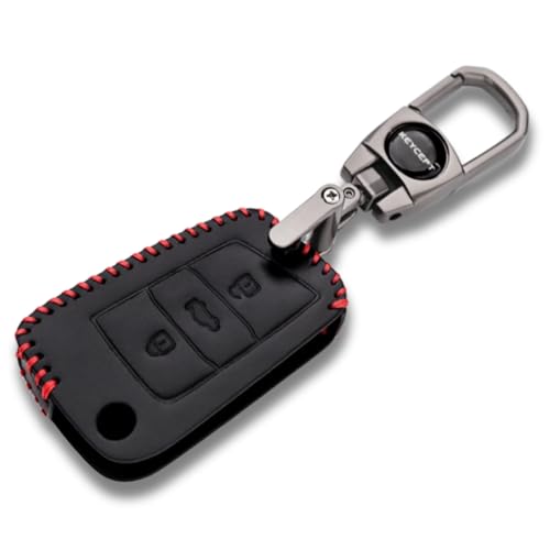KEYCEPT Classic Leather Keycover Compatible for Skoda and Volkswagen -Kushaq| Octavia| Kodiaq| Kylaq| Karoq| Superb| Slavia| Passat| Taigun| Tiguan| Virtus| T ROC 3B flip Key with Keychain (Type 2). - Image 1