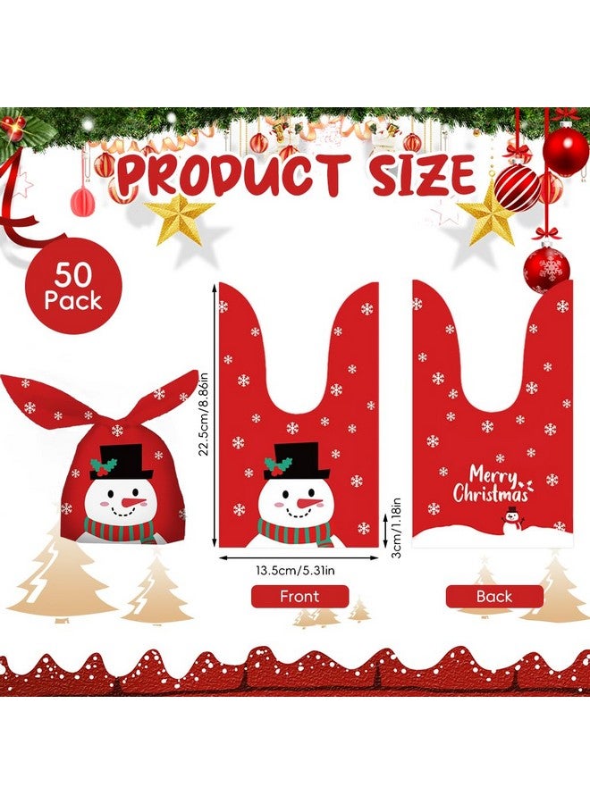 HASTHIP حقائب هدايا عيد الميلاد HASTHIP® 50 قطعة حجم صغير ومتوسط زينة عيد الميلاد بطباعة رجال الثلج حقائب هدايا للعودة للأطفال حفلات أعياد الميلاد والعطلات حقائب تغليف هدايا لحفلات عيد الميلاد - أحمر - Image 2
