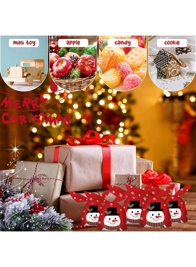 HASTHIP حقائب هدايا عيد الميلاد HASTHIP® 50 قطعة حجم صغير ومتوسط زينة عيد الميلاد بطباعة رجال الثلج حقائب هدايا للعودة للأطفال حفلات أعياد الميلاد والعطلات حقائب تغليف هدايا لحفلات عيد الميلاد - أحمر - Image 5