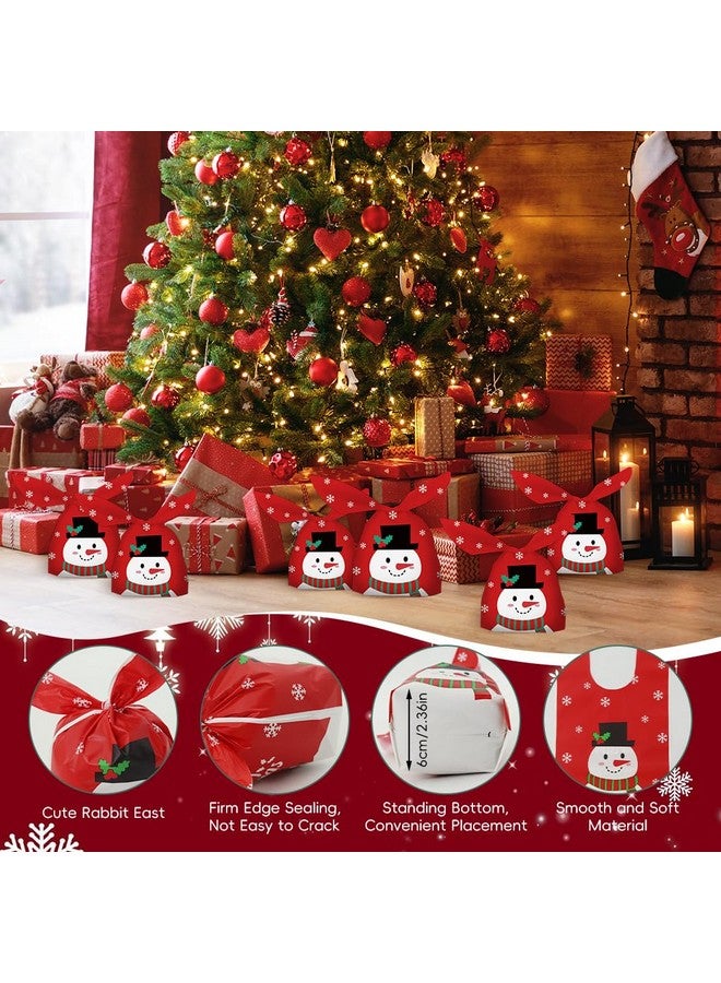 HASTHIP حقائب هدايا عيد الميلاد HASTHIP® 50 قطعة حجم صغير ومتوسط زينة عيد الميلاد بطباعة رجال الثلج حقائب هدايا للعودة للأطفال حفلات أعياد الميلاد والعطلات حقائب تغليف هدايا لحفلات عيد الميلاد - أحمر - Image 3