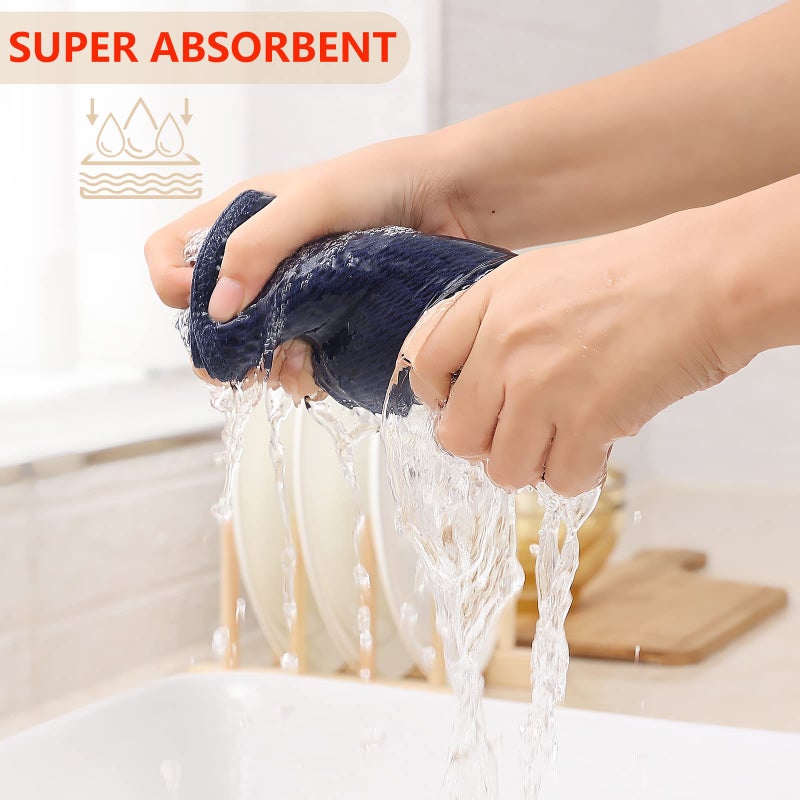 Kitinjoy 100% Cotton Waffle Weave Kitchen Towels  4-Pack Super Soft and Absorbent Kitchen Dish Towels for Drying Dishes  Kitchen Hand Towels  13 in x 28 in  Navy Blue - Image 3