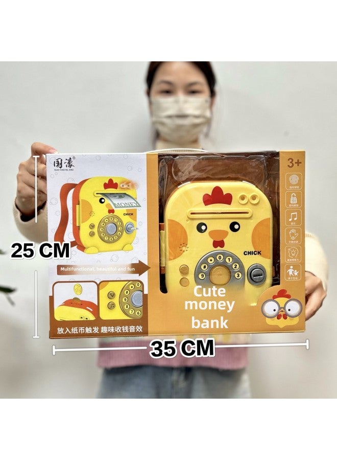 Children's Large Graffiti Bear Piggy Bank With Key Music Trend Bear Backpack Piggy Bank Agency Year Toys-Color:6618 Chick Piggy Bank [large Gift Box] - Image 1