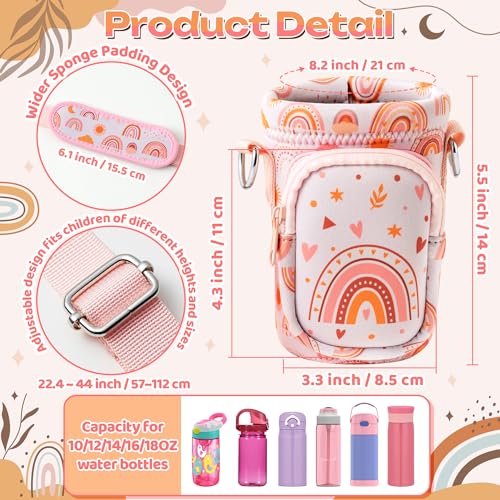 2ooya Water Bottle Carrier Bag with Strap for Kids - Boho Rainbow Water Bottle Bag Holder with Padded Strap Pocket 10/12/14/16/18Oz Neoprene Insulated Bottle Bag for Boys Girls School Walking Hiking Camping - Image 2