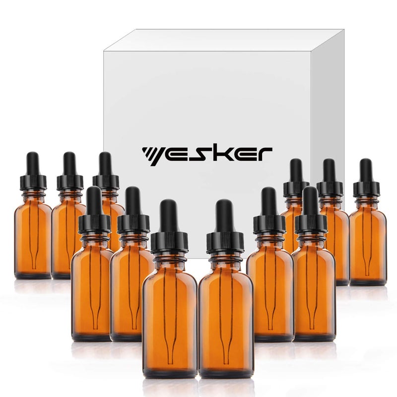 Yesker Amber Glass Bottles for Essential Oils with Glass Eye Dropper 30 ml (1oz) for Essential Oils, Chemistry Lab Chemicals, Colognes & Perfumes- Pack of 6 - Image 1