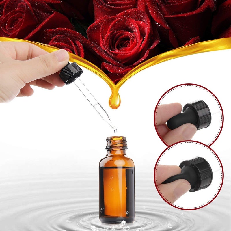 Yesker Amber Glass Bottles for Essential Oils with Glass Eye Dropper 30 ml (1oz) for Essential Oils, Chemistry Lab Chemicals, Colognes & Perfumes- Pack of 6 - Image 2