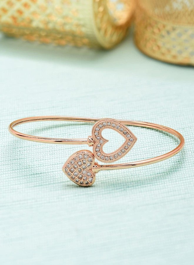 ZAVERI PEARLS Rose Gold Cubic Zirconia Heart Contemporary Brass Bangle Style Kada For Women-ZPFK9506 - Image 2