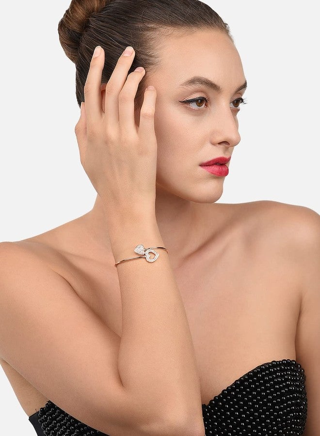 ZAVERI PEARLS Rose Gold Cubic Zirconia Heart Contemporary Brass Bangle Style Kada For Women-ZPFK9506 - Image 5