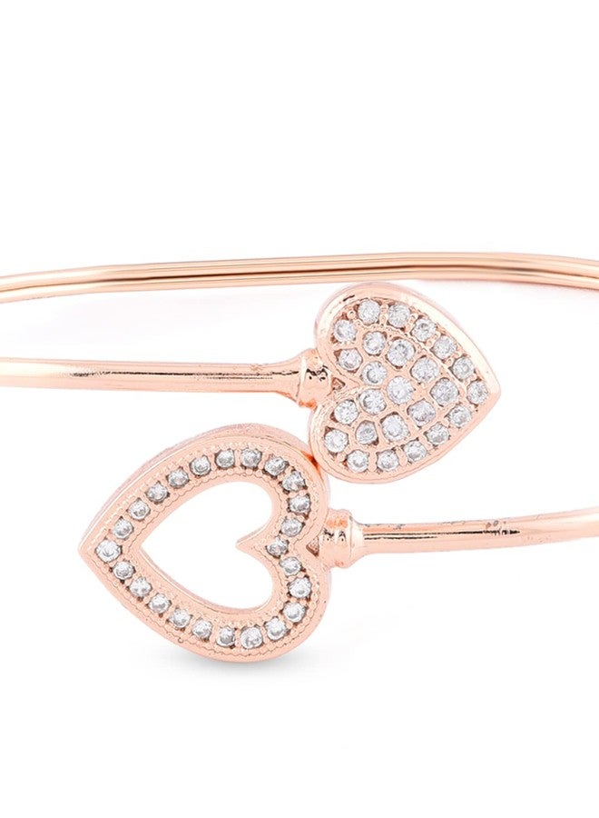 ZAVERI PEARLS Rose Gold Cubic Zirconia Heart Contemporary Brass Bangle Style Kada For Women-ZPFK9506 - Image 4