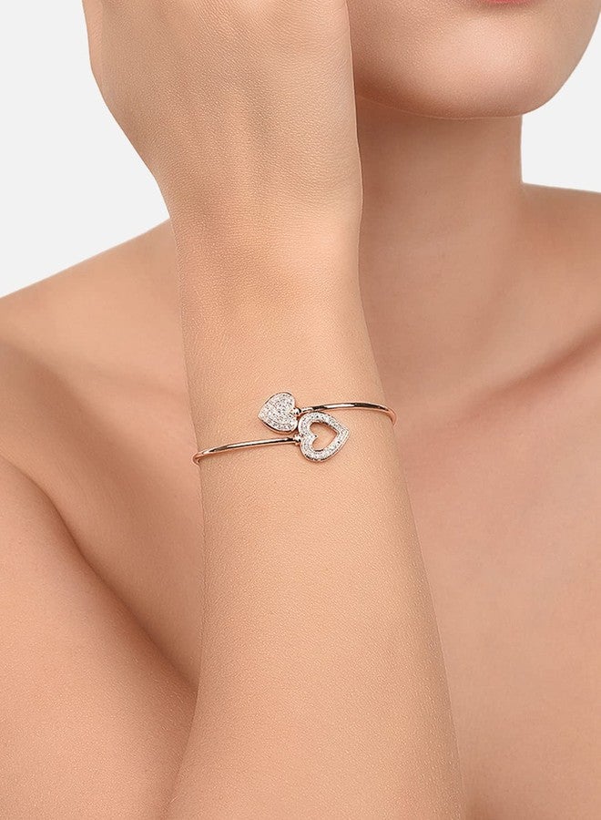 ZAVERI PEARLS Rose Gold Cubic Zirconia Heart Contemporary Brass Bangle Style Kada For Women-ZPFK9506 - Image 3
