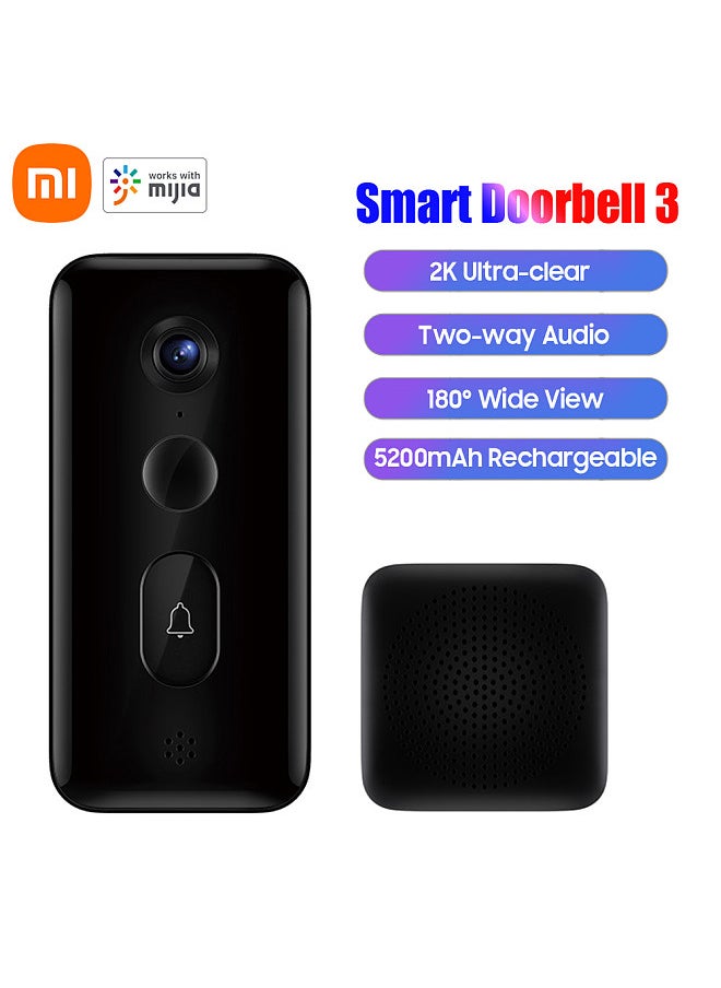 Xiaomi - Smart Doorbell, 3 Home Wireless Security Camera, 2K Ultra-clear Infrared Night Vision, 180° Wide View, Two-way Audio Phone Alerts, for Real-time Supervision - Image 1