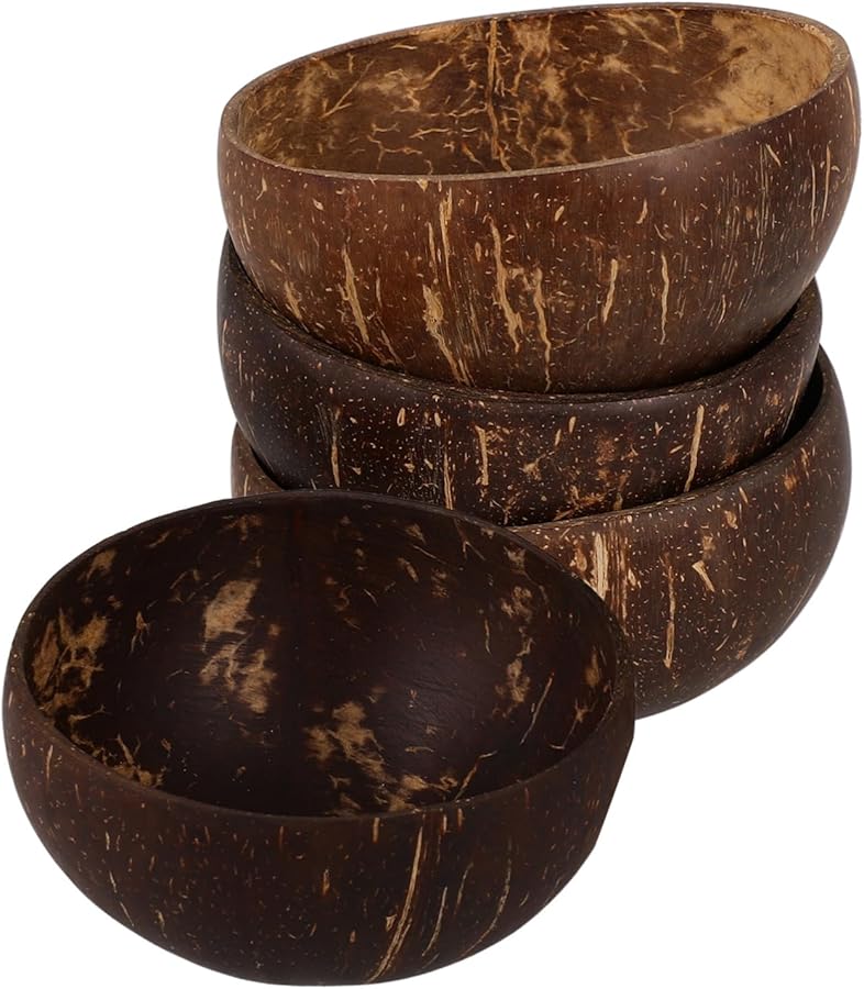 Coconut Shell Salad Bowls Set Of 4 With Stable Base For Dessert Serving And Outdoor Use - Image 1