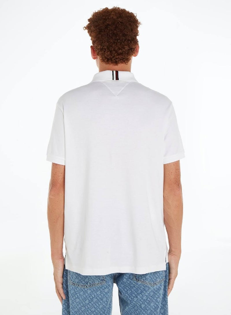 Men's Th Monogram Embroidery Interlock Regular Polo - Pure cotton interlock, White