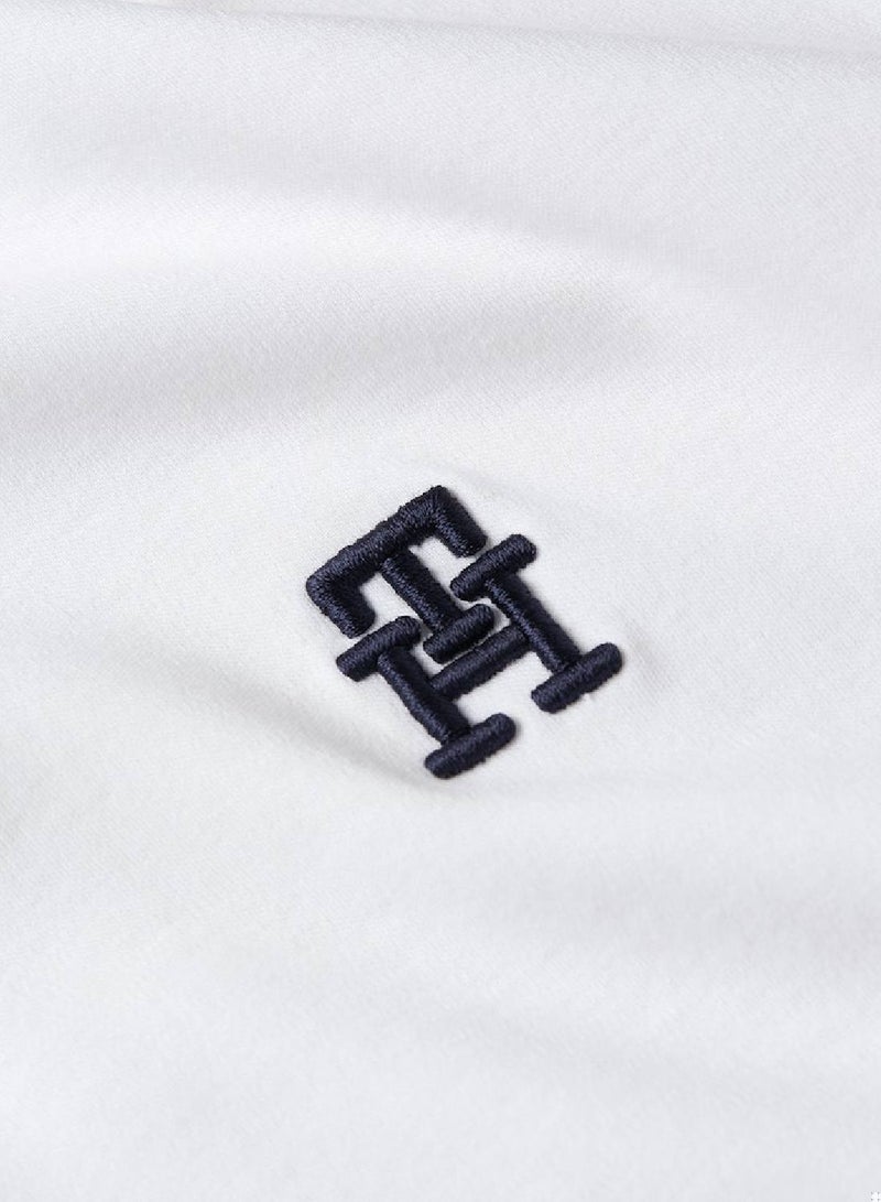 Men's Th Monogram Embroidery Interlock Regular Polo - Pure cotton interlock, White