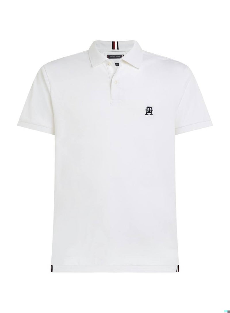 Men's Th Monogram Embroidery Interlock Regular Polo - Pure cotton interlock, White