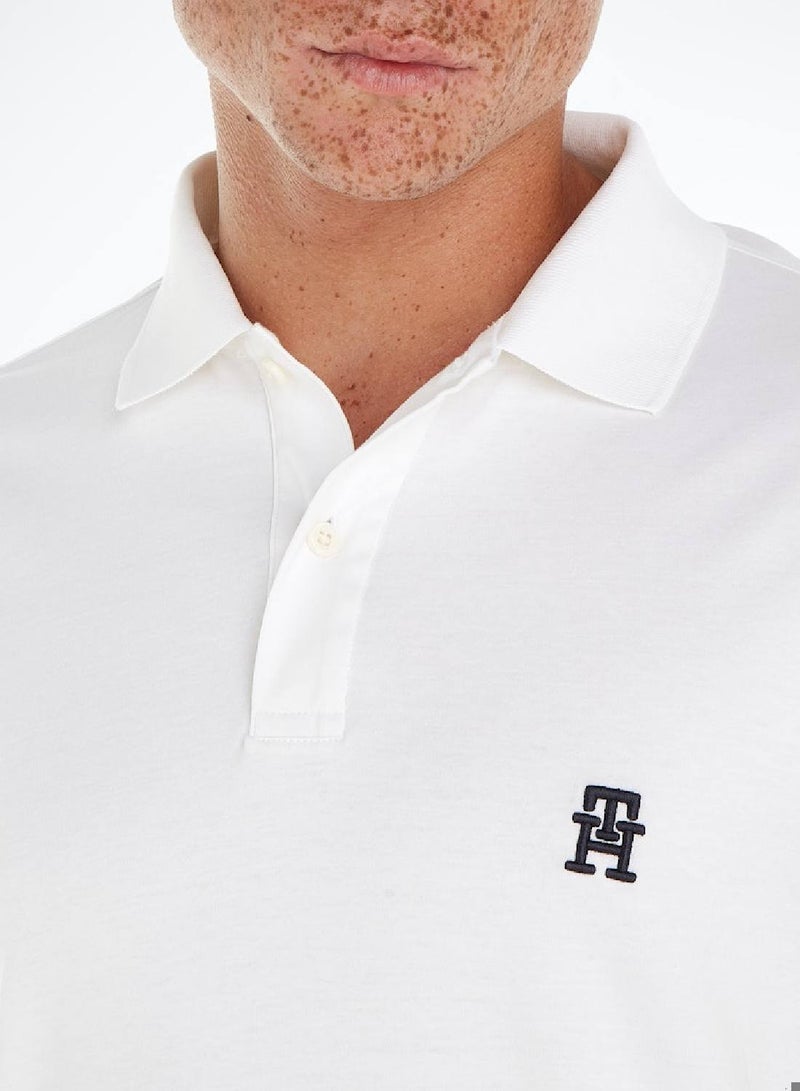 Men's Th Monogram Embroidery Interlock Regular Polo - Pure cotton interlock, White