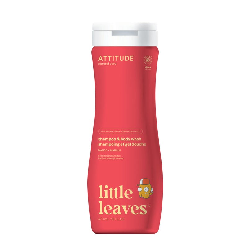ATTITUDE Shampoo and Body Wash for Kids, EWG Verified Hair and Body Cleanser, Dermatologically Tested Soap, Plant and Mineral Based Bath Products, Vegan, Mango, 16 Fl Oz - Image 1