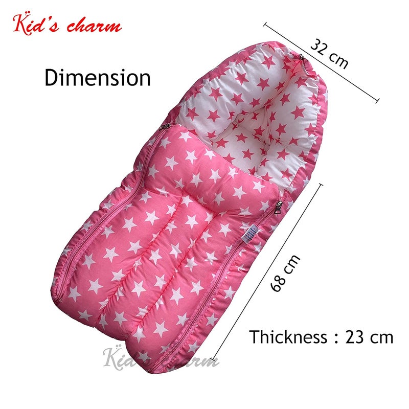 Kid's Charm Kids Charm Star 2 PCS Combo Set 3 in 1 Babys Cotton Cum Carry Bed2 in 1 Babys Cotton Bed with Mosquito Net for 48 Months Pink - Image 2