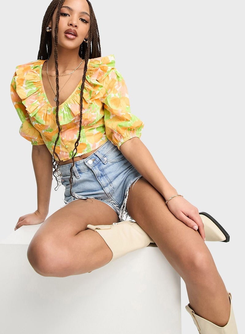 Miss Selfridge Printed Ruffle Top - Image 1