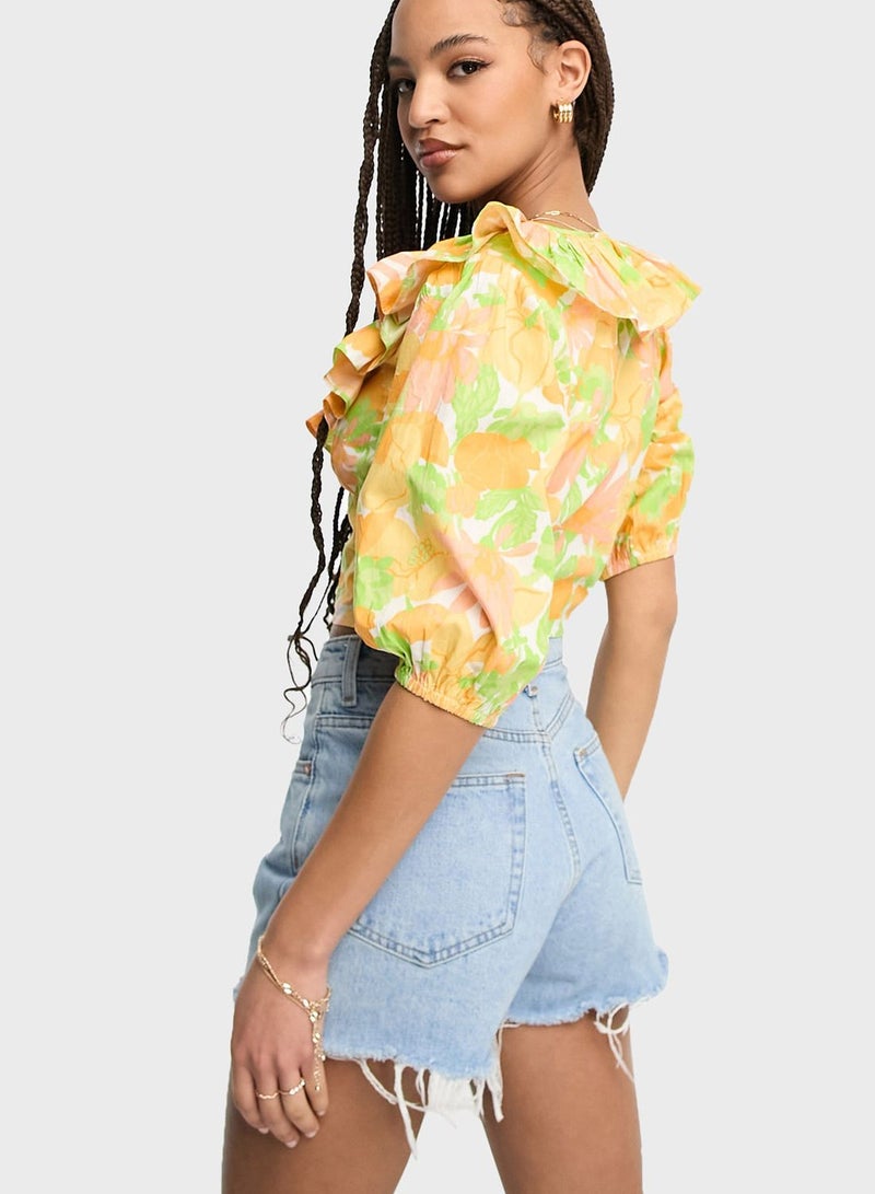 Miss Selfridge Printed Ruffle Top - Image 2