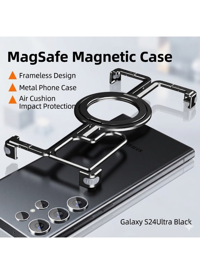 Metal Case for Samsung Galaxy S24 Ultra Frameless Case, Sleek Minimalist Protective Shock Absorption Aerospace Grade Aluminum Shells with Built-in Kickstand Phone Case (S24 Ultra,Black) - Image 1