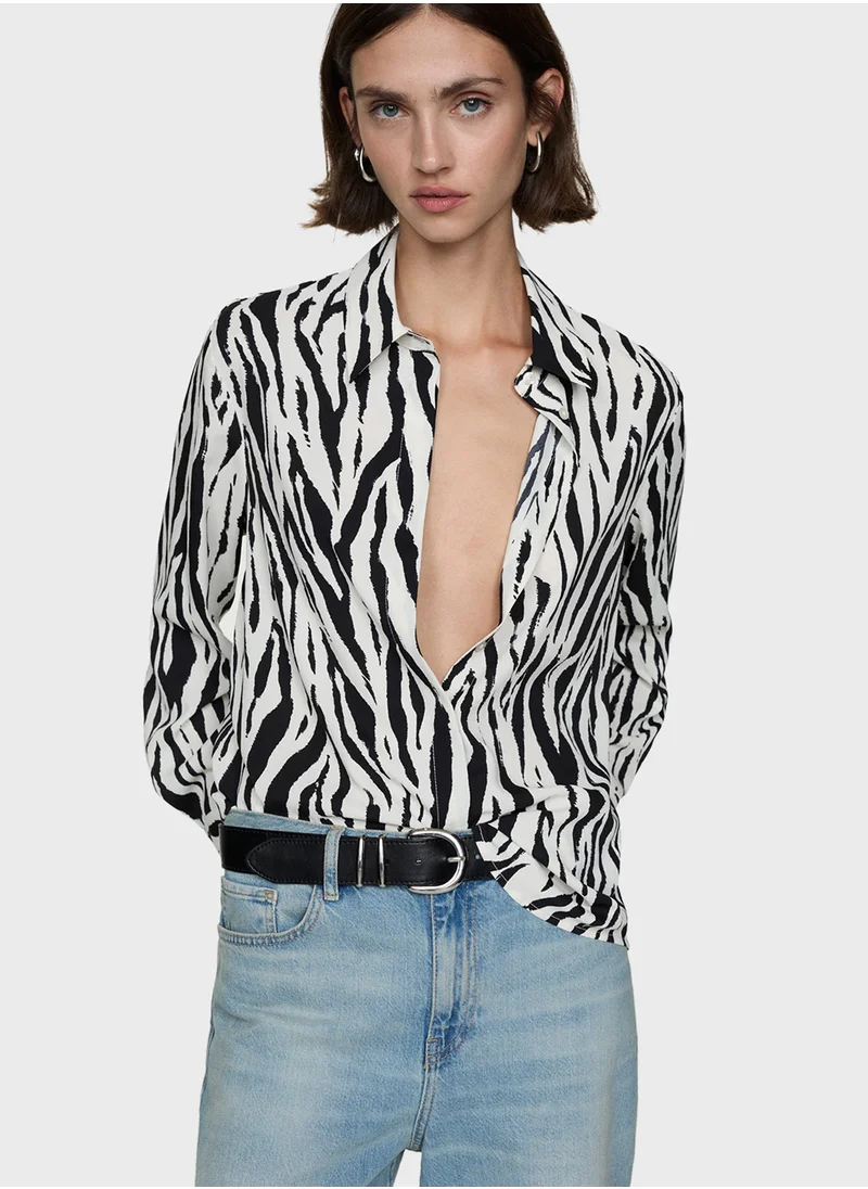 مانجو Basic Printed Button Down Shirt