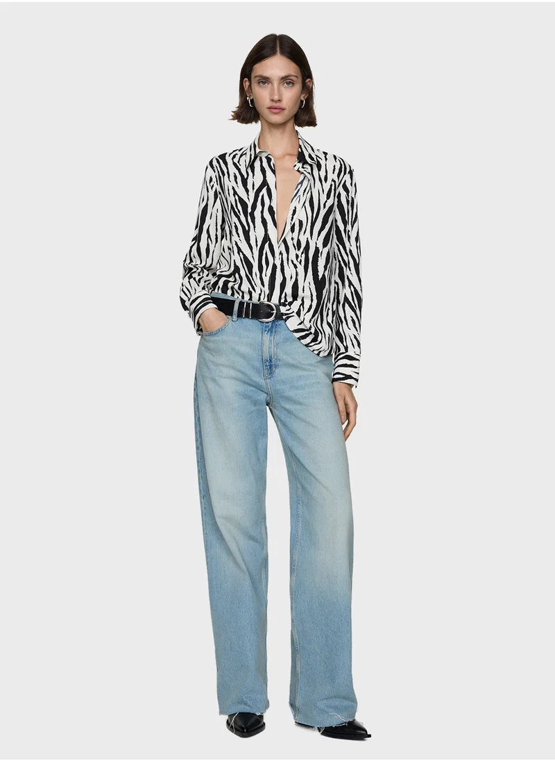 مانجو Basic Printed Button Down Shirt