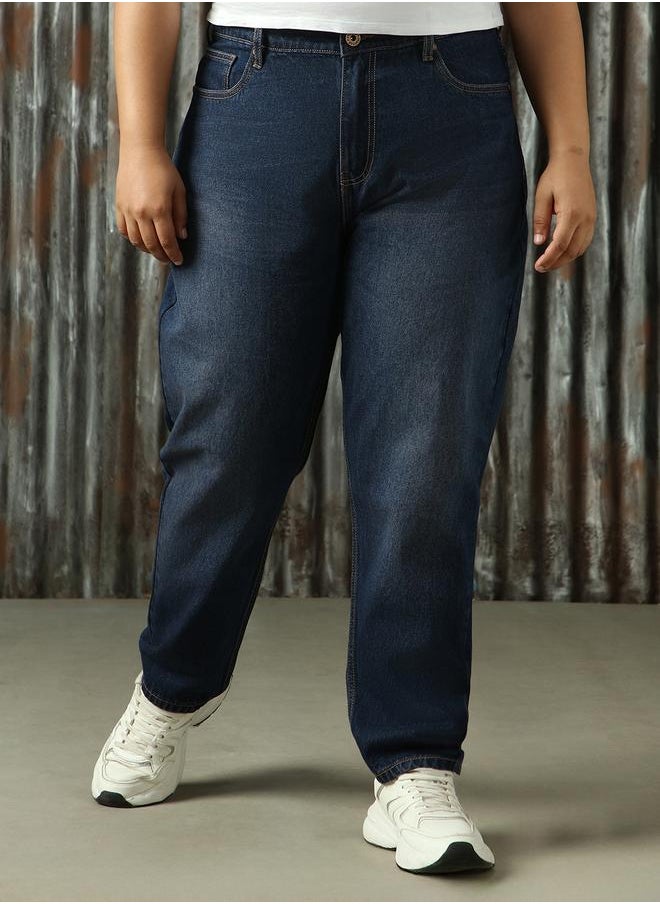 HIGH STAR - Women Jeans in Blue featuring Mom fit fit with a washed pattern, regular length, secured with button closure, crafted from cotton – your go-to choice for effortless elegance. - Image 1