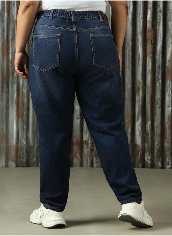 HIGH STAR - Women Jeans in Blue featuring Mom fit fit with a washed pattern, regular length, secured with button closure, crafted from cotton – your go-to choice for effortless elegance. - Image 1