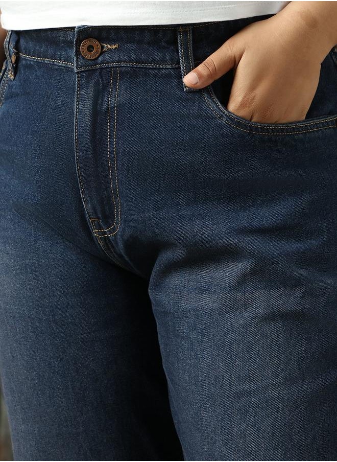 HIGH STAR - Women Jeans in Blue featuring Mom fit fit with a washed pattern, regular length, secured with button closure, crafted from cotton – your go-to choice for effortless elegance. - Image 1