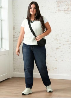 Women Jeans in Blue featuring Mom fit fit with a washed pattern, regular length, secured with button closure, crafted from cotton – your go-to choice for effortless elegance.