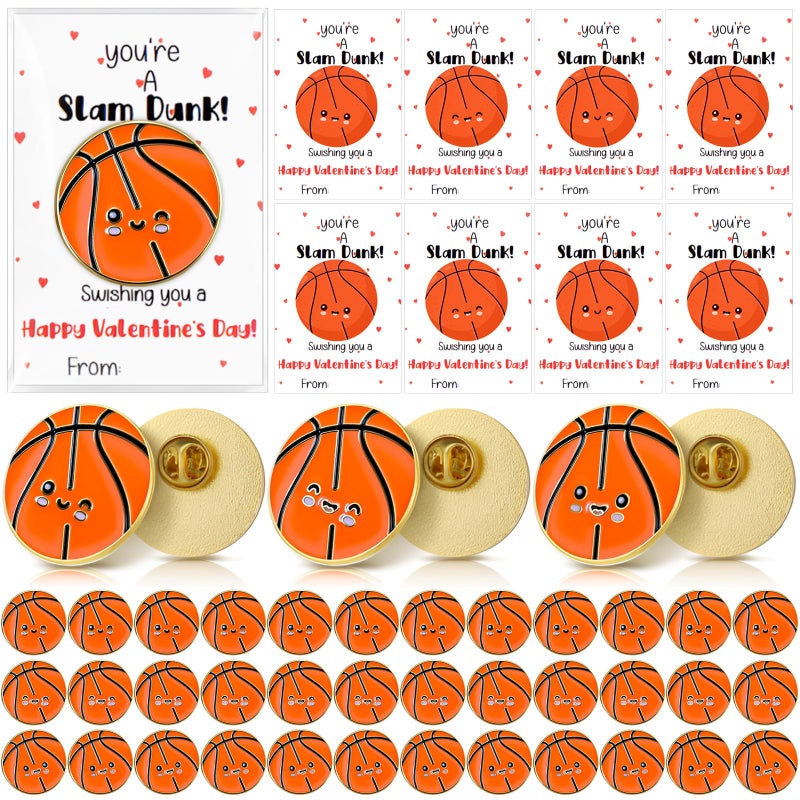 Norme 36 Set Basketball Valentines Day Gift Basketball Pins with youre a Slam Dunk Valentine Cards Sports Themed Valentines Gifts for Friends Class Girlfriend Teammates - Image 3
