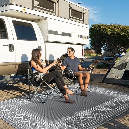 GENIMO Outdoor Rug Waterproof for Patio Decor, 6'x9' Reversible Plastic Straw Area Carpet, Camping Outside Mat for Outdoor, RV, Deck, Camper, Balcony, Picnic, Grey & White - Image 3