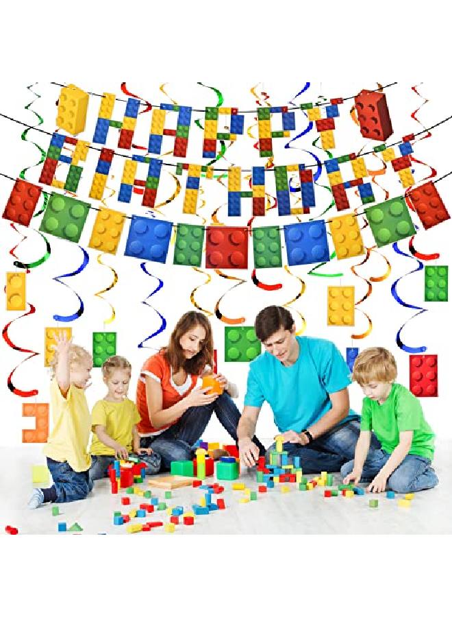 Chinco 23 Pieces Building Block Birthday Party Backdrop Supplies Include Colorful Building Blocks Banners And Building Theme Hanging Swirls For Birthday Building Blocks Theme Party Decorations - Image 5