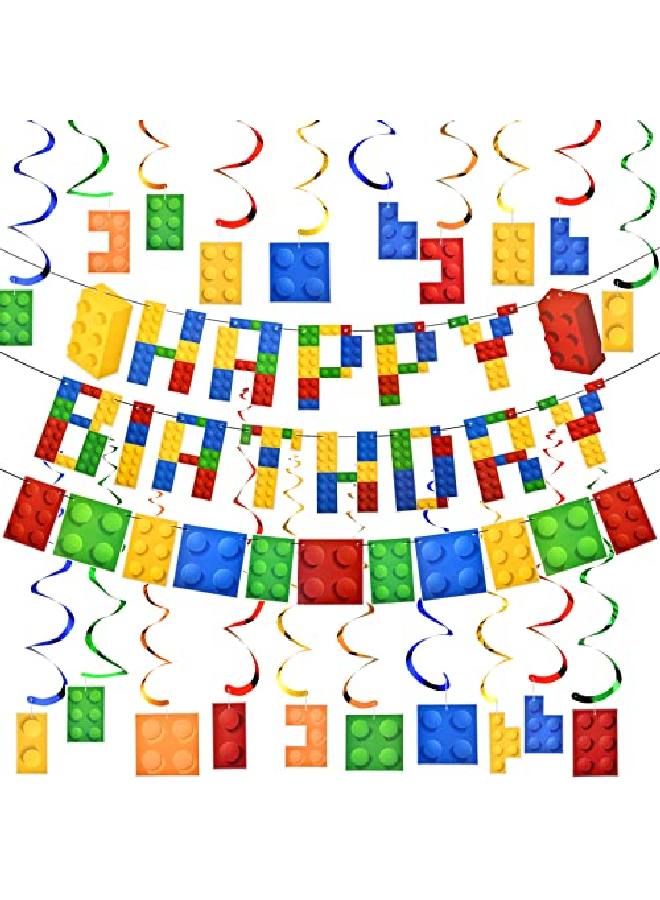 Chinco 23 Pieces Building Block Birthday Party Backdrop Supplies Include Colorful Building Blocks Banners And Building Theme Hanging Swirls For Birthday Building Blocks Theme Party Decorations - Image 1