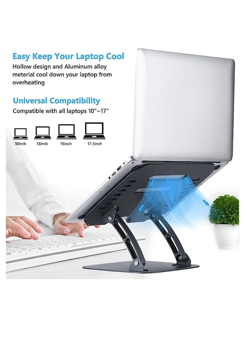 Yuwell Adjustable Foldable Heat Vent Aluminum Laptop Stand For Desk Multi Angle Stand With Heat Vent To Elevate Laptop Notebook Holder - Image 2