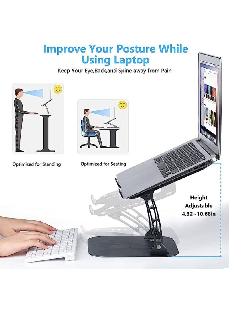Yuwell Adjustable Foldable Heat Vent Aluminum Laptop Stand For Desk Multi Angle Stand With Heat Vent To Elevate Laptop Notebook Holder - Image 3