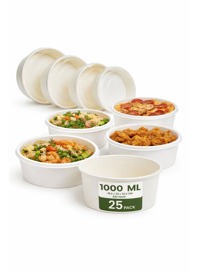 ايكواي ecoway Compostable Heavy Duty Made Of Paper - [34 Ounce - 1000 Ml, Pack Of 25] Disposable Bowls Eco-Friendly Biodegradable Perfect For Salad, Soup, Dessert, Hot or Cold Use, White - Image 1