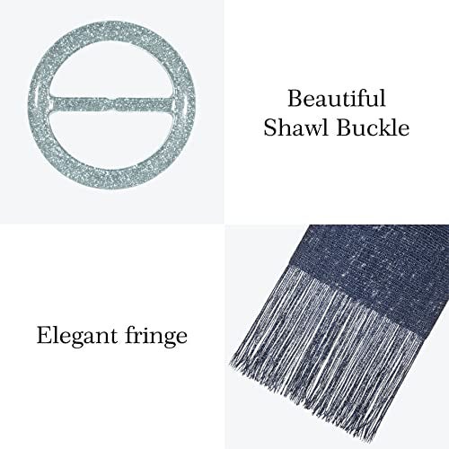 Rheane Navy Blue Evening Wraps Shawls and Wraps for Weddings Fall Sheer Dressy Scarf (Navy with Silver Glitter) - Image 4