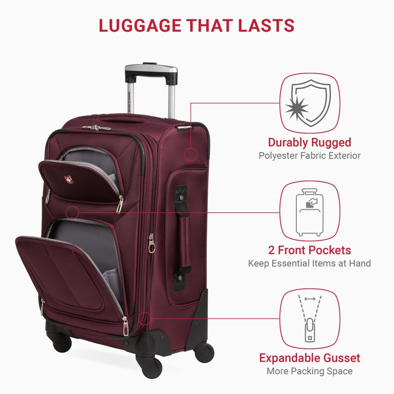 SWISSGEAR Sion Softside Expandable Spinner Luggage Durable Lightweight Travel Suitcase, Merlot, Carry-On 21-Inch - Image 4