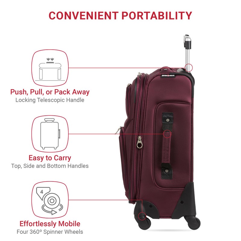 SWISSGEAR Sion Softside Expandable Spinner Luggage Durable Lightweight Travel Suitcase, Merlot, Carry-On 21-Inch - Image 2