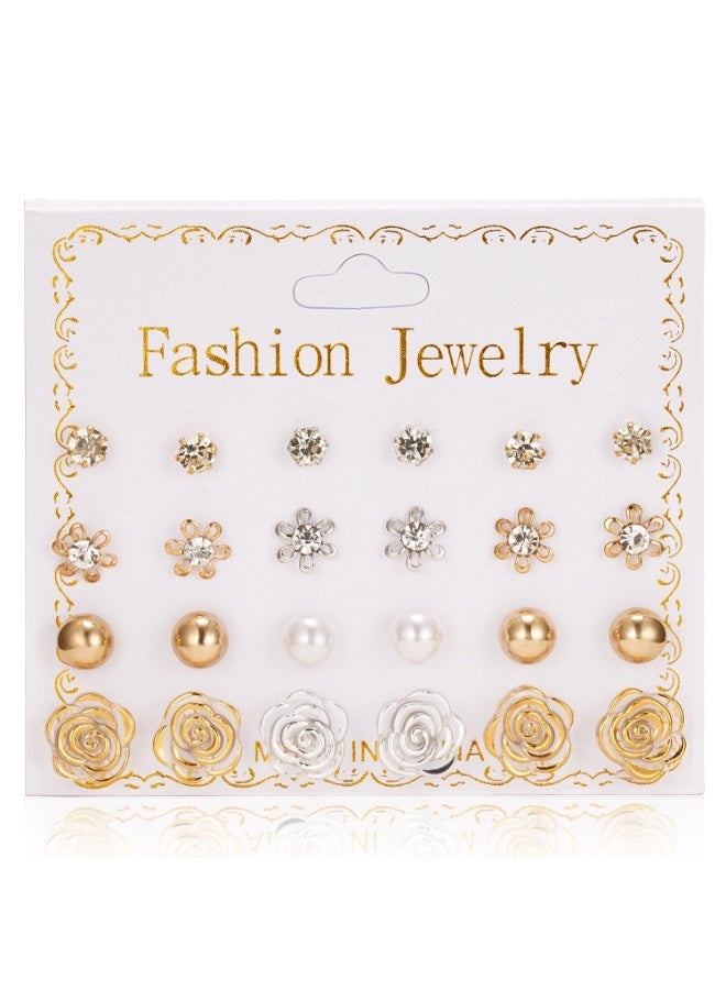 ووفيكسر مجموعة من 24 زوجًا من الأقراط المرصعة المتنوعة للنساء والفتيات، أقراط ذهبية وفضية مرصعة بالكريستال واللؤلؤ على شكل زهرة وردة، عبوة هدايا مجوهرات عصرية مضادة للحساسية، إكسسوارات للاستخدام اليومي - Image 4