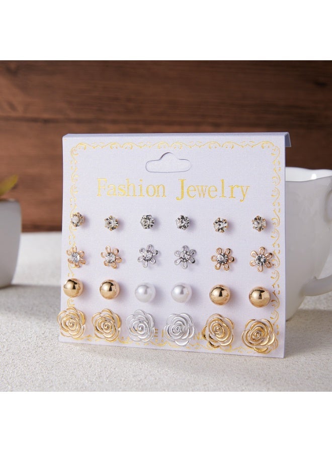 ووفيكسر مجموعة من 24 زوجًا من الأقراط المرصعة المتنوعة للنساء والفتيات، أقراط ذهبية وفضية مرصعة بالكريستال واللؤلؤ على شكل زهرة وردة، عبوة هدايا مجوهرات عصرية مضادة للحساسية، إكسسوارات للاستخدام اليومي - Image 2