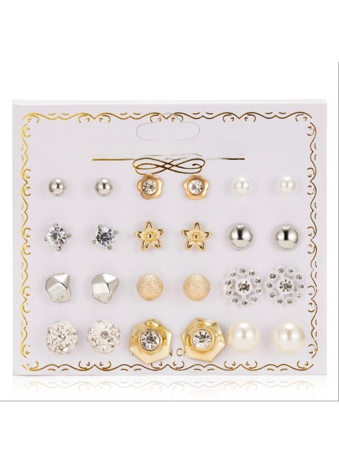 ووفيكسر مجموعة من 24 زوجًا من الأقراط المرصعة المتنوعة للنساء والفتيات، أقراط ذهبية وفضية مرصعة بالكريستال واللؤلؤ على شكل زهرة وردة، عبوة هدايا مجوهرات عصرية مضادة للحساسية، إكسسوارات للاستخدام اليومي - Image 5