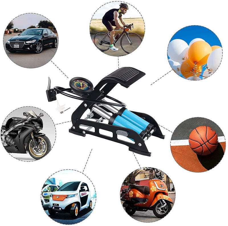 Styxon/Portable Floor Bike Pump with Pressure Gauge,Double Cylinder Foot Pump is Suitable for Bicycle, Motorcycle, Car, Ball and Other Inflatable Products,Floor Pump for Bike Tires - Image 4