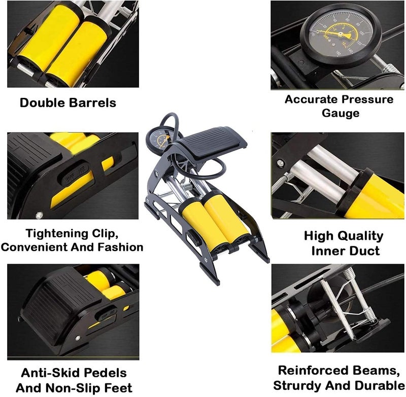 Styxon/Portable Floor Bike Pump with Pressure Gauge,Double Cylinder Foot Pump is Suitable for Bicycle, Motorcycle, Car, Ball and Other Inflatable Products,Floor Pump for Bike Tires - Image 2