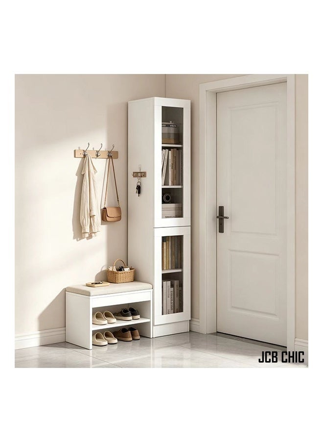 JCB CHIC خزانة تخزين رفيعة باللون الأبيض لمدخل المنزل، خزانة عرض ضيقة قائمة بذاتها باللون الأبيض، رف كتب متعدد الأجزاء، خزانة بار رفيعة متعددة الوظائف وخزانة نبيذ للمساحات الصغيرة، للمنزل والمكتب - Image 1