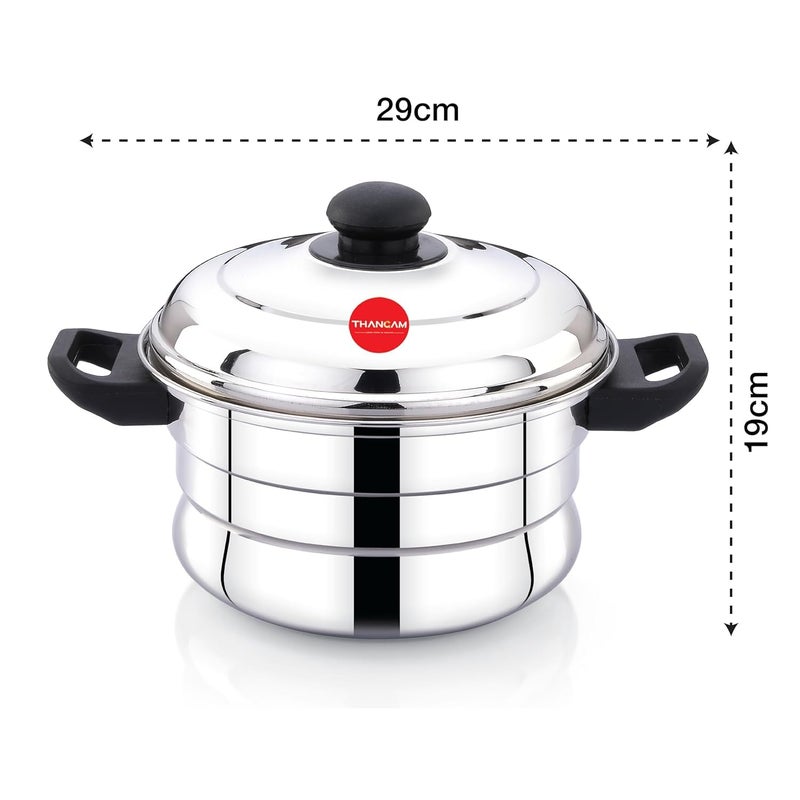 Thangam Stainless Steel Idli Maker 3 Plates 12 idlies Idly CookerSteamer 29x19cm Silver with Mini Idly Plate and Steamer Plate