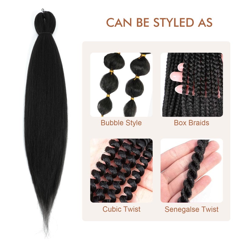 DIFUNEE Pre-stretched Braiding Hair - 24 Inch 8 Packs Natural Black Long Braiding Hair For Twist or Box Braids, Yaki Texture Hot Water Setting Synthetic Braiding Hair Extensions (24 Inch, 1B-8P) - Image 5