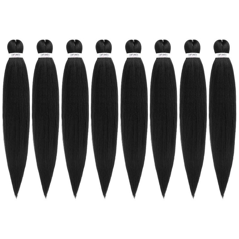 DIFUNEE Pre-stretched Braiding Hair - 24 Inch 8 Packs Natural Black Long Braiding Hair For Twist or Box Braids, Yaki Texture Hot Water Setting Synthetic Braiding Hair Extensions (24 Inch, 1B-8P) - Image 1