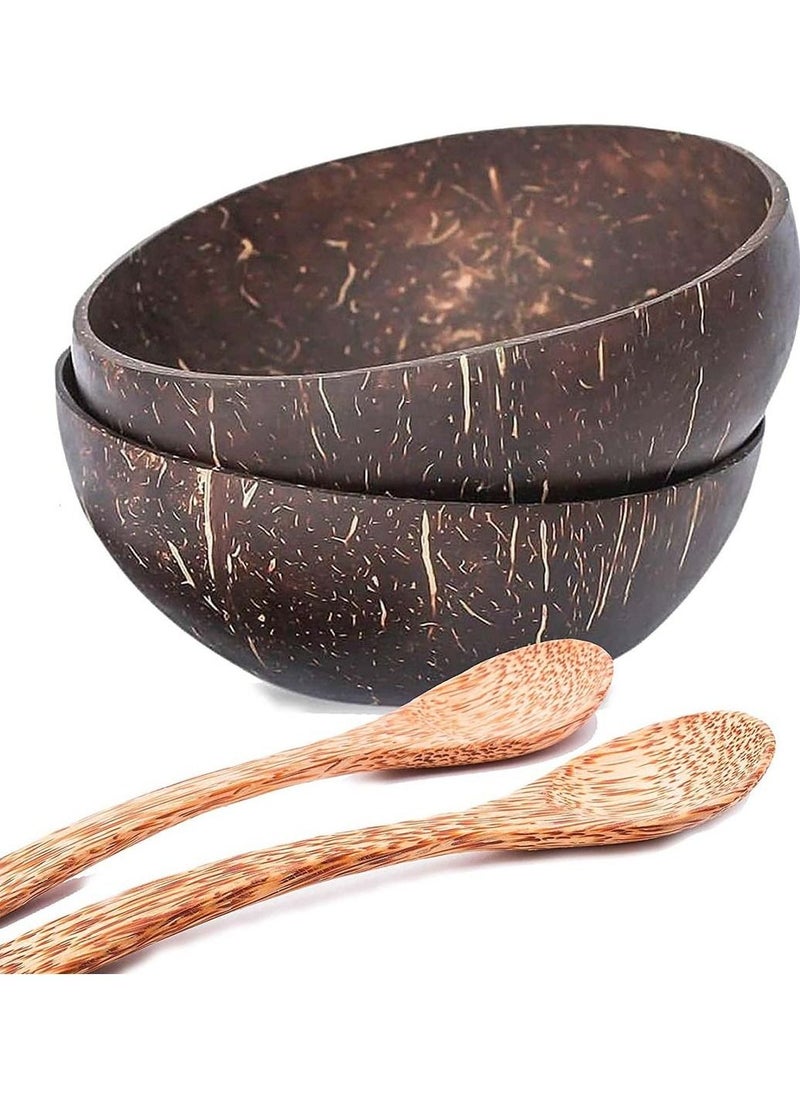 Captaintech Natural Coconut Bowls and Spoons Acai Smoothie Bowl Noodle Ramen Eco Friendly Sustainable Lightweight Durable Easy Clean 2 Set  - Image 1